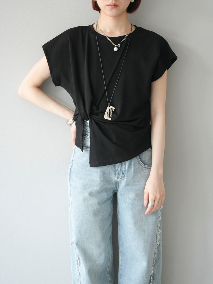 [予約]カシュクールTシャツ＆コームネックレスSET /ブラック