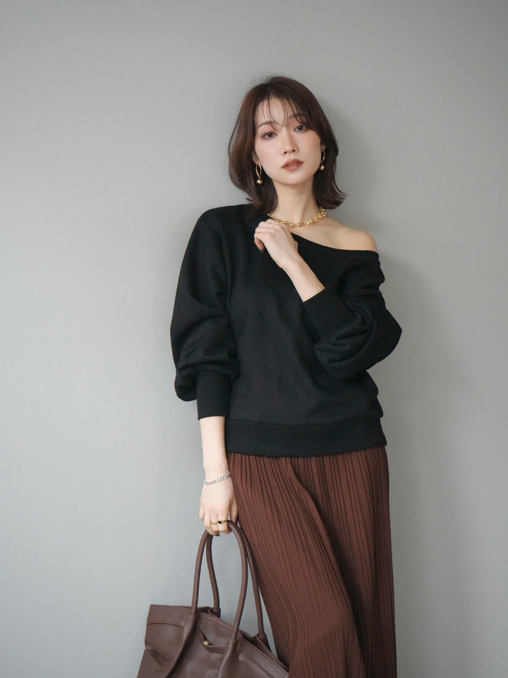 [予約]プレート付裏起毛ワンショルプルオーバー/black