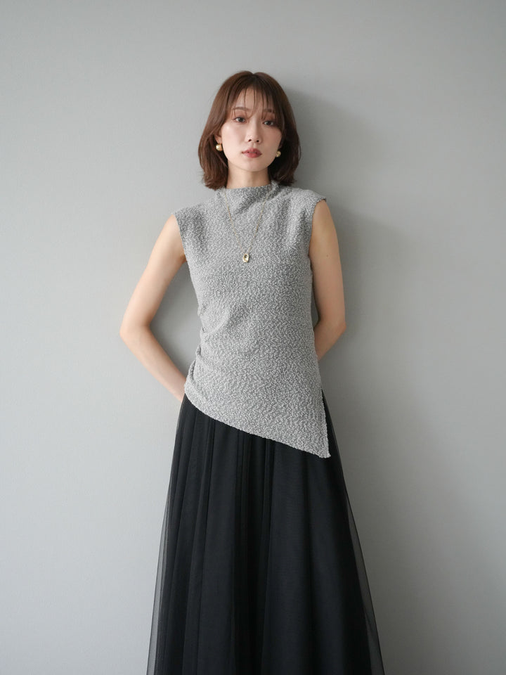 [SET]ブークレアシメニットノースリーブトップス+チュールボリュームスカート(2set)