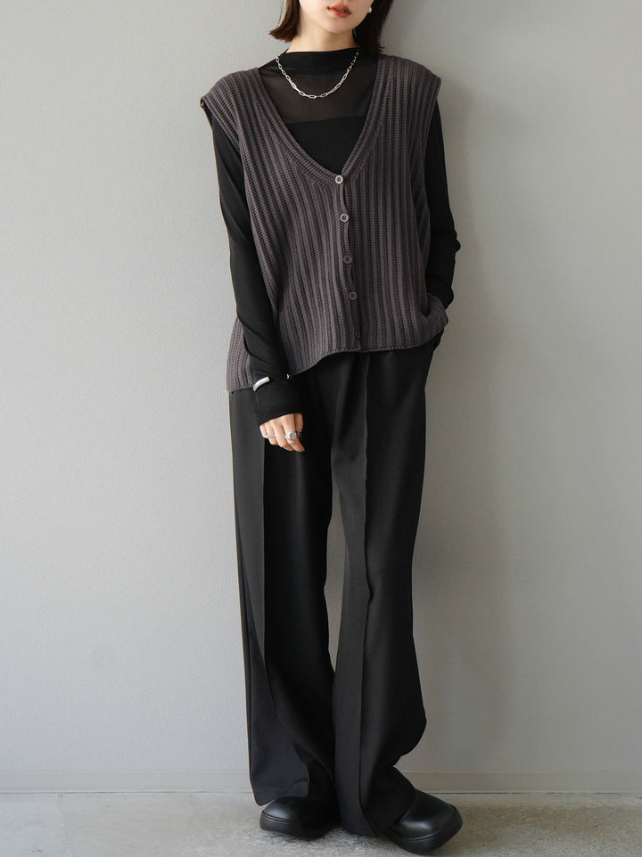 [SET]シアー切替ストレッチ長袖トップス+シアー切替ストレッチトップス(2set)