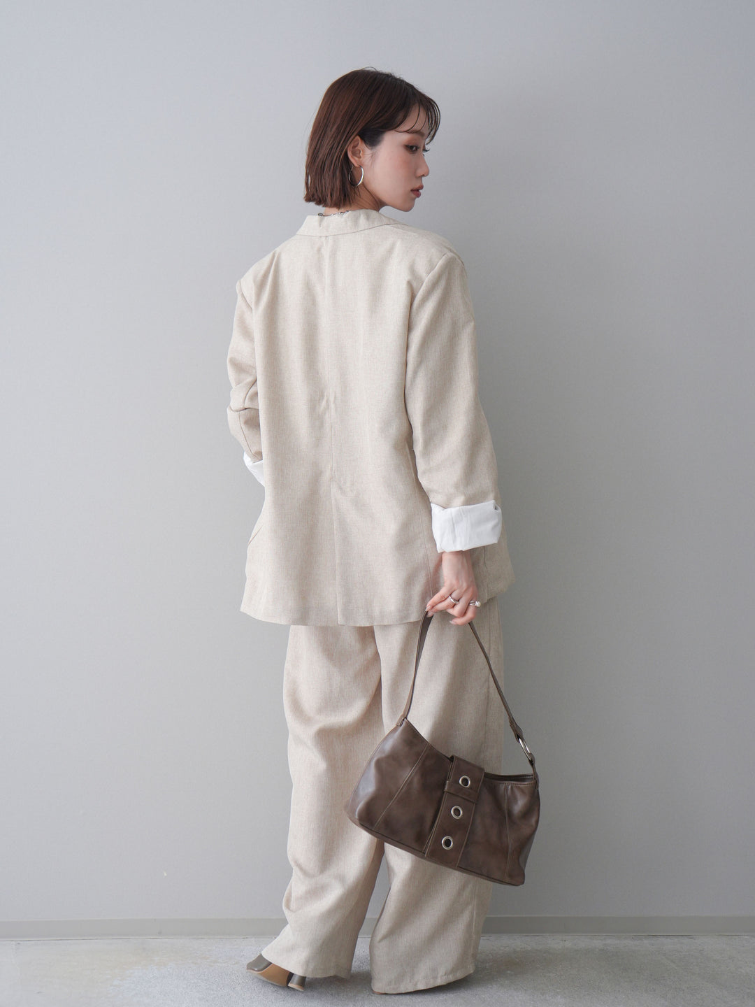 [予約]リネンライクタックワイドパンツ/oatmeal