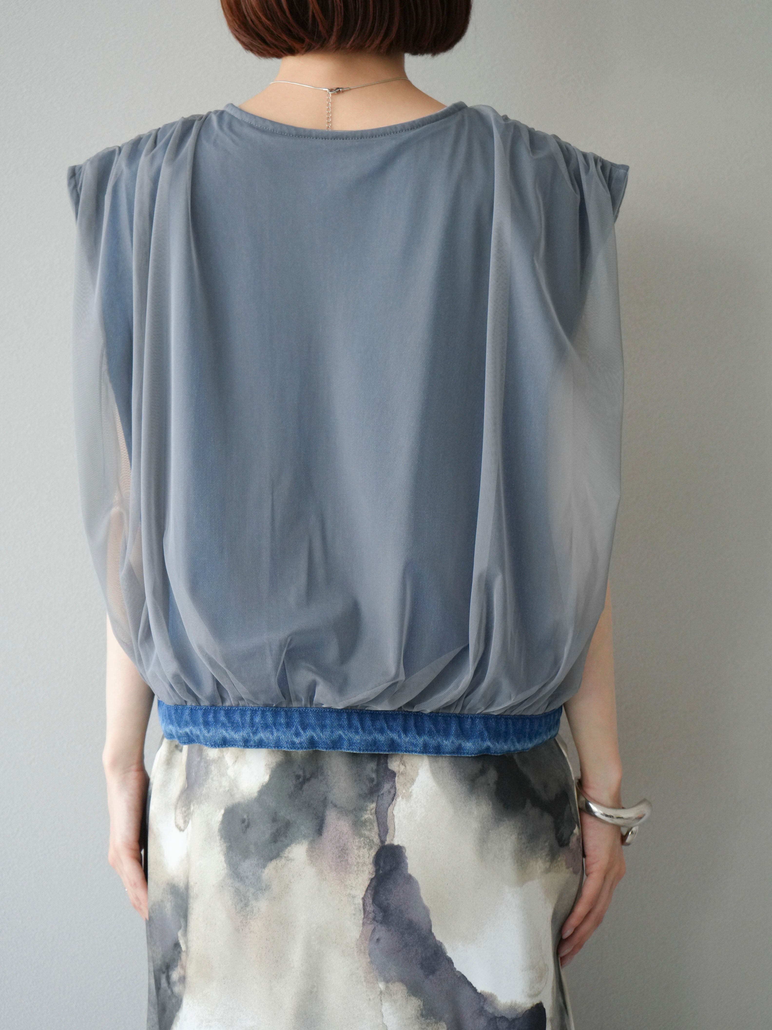 るぅページ 予約]チュールドッキングデニムダブルZIPベスト/ブルー – Lumier