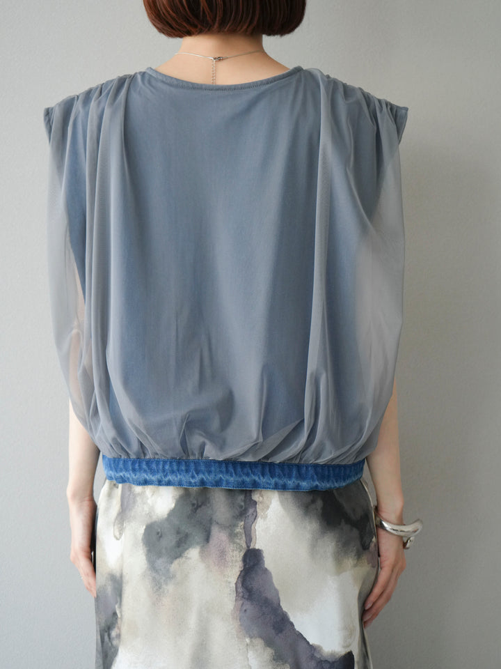 [予約]チュールドッキングデニムダブルZIPベスト/ブルー