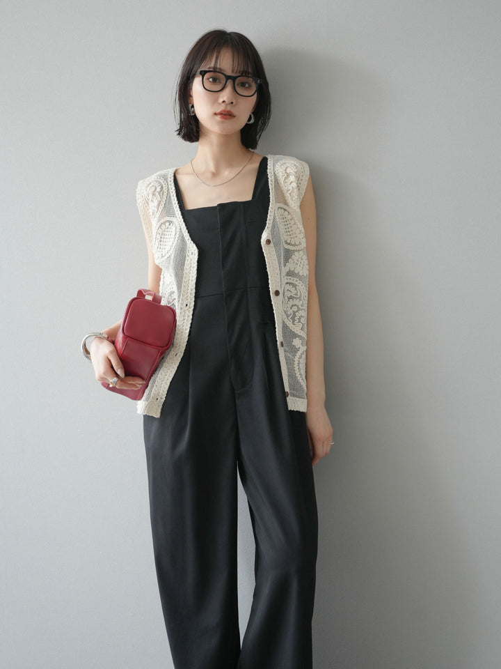 【預購】皮帶設計工裝褲/黑色