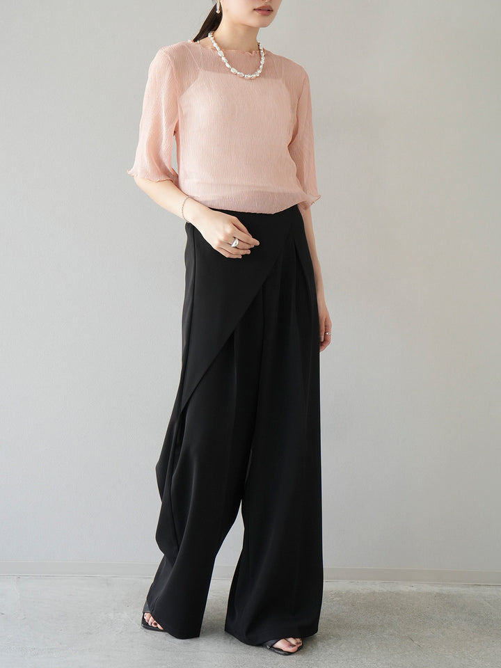 [Mix and match set] [SET] French sleeve sheer knit pullover + willow sheer mellow half sleeve top + wrap wide pants (3 sets)