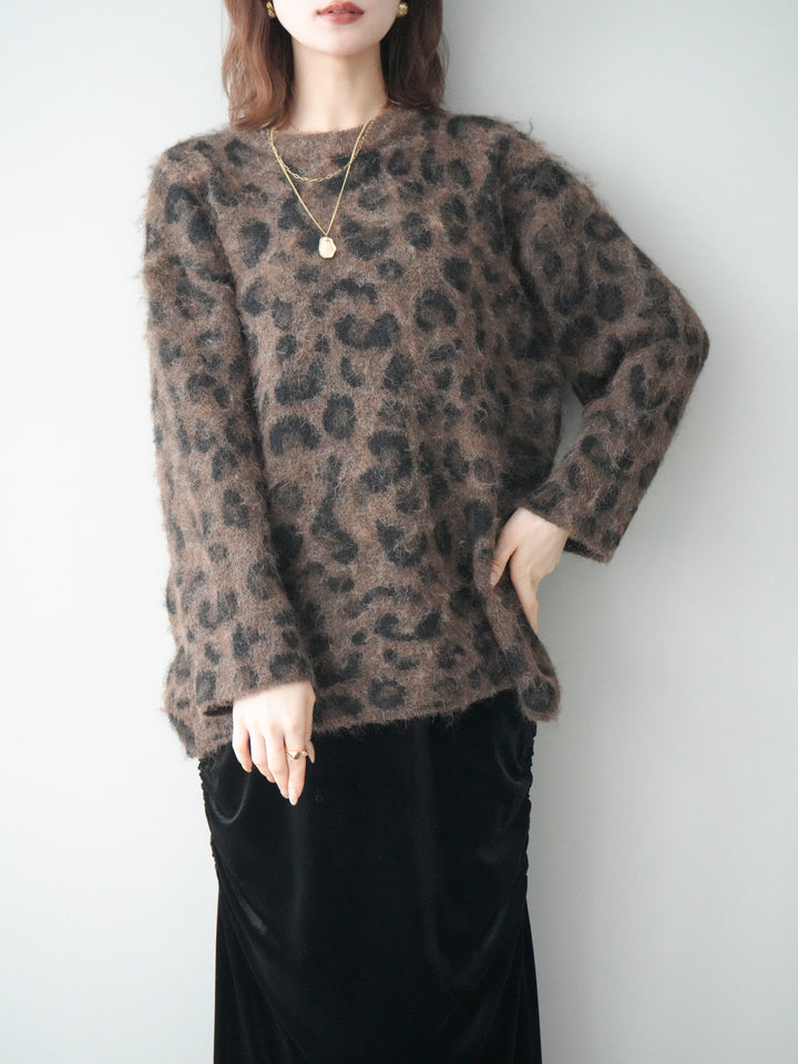 [SET]レオパードシャギーニットプルオーバー+レオパードシャギーニットプルオーバー(2set)
