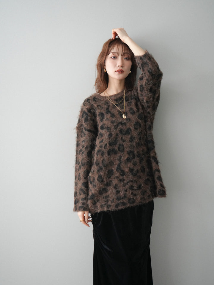 [SET]レオパードシャギーニットプルオーバー+選べるアクセセット(2set)