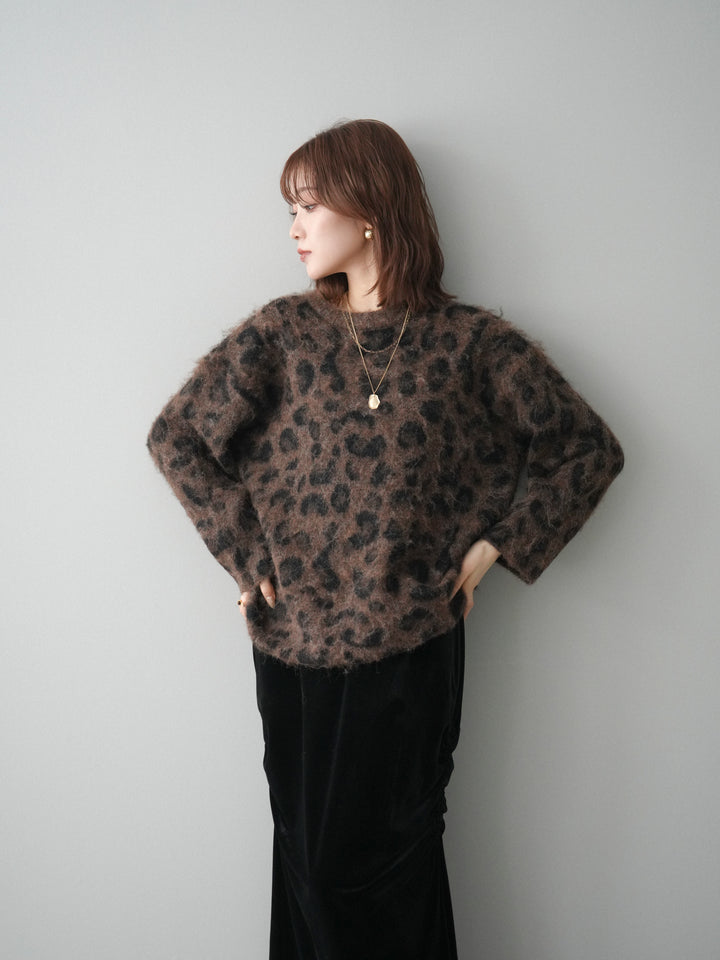 [SET]レオパードシャギーニットプルオーバー+選べるアクセセット(2set)