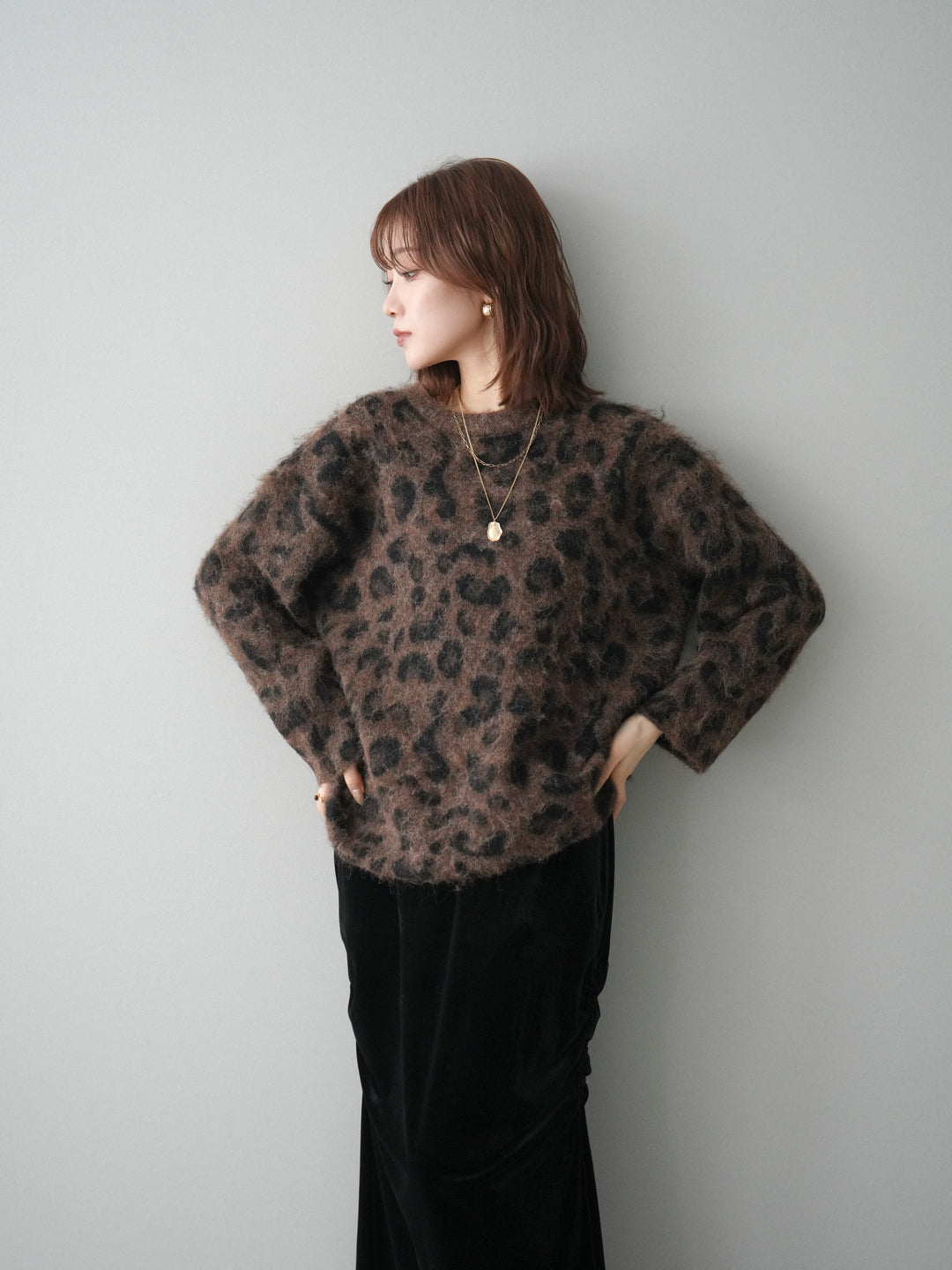 [SET]レオパードシャギーニットプルオーバー+レオパードシャギーニットプルオーバー(2set)