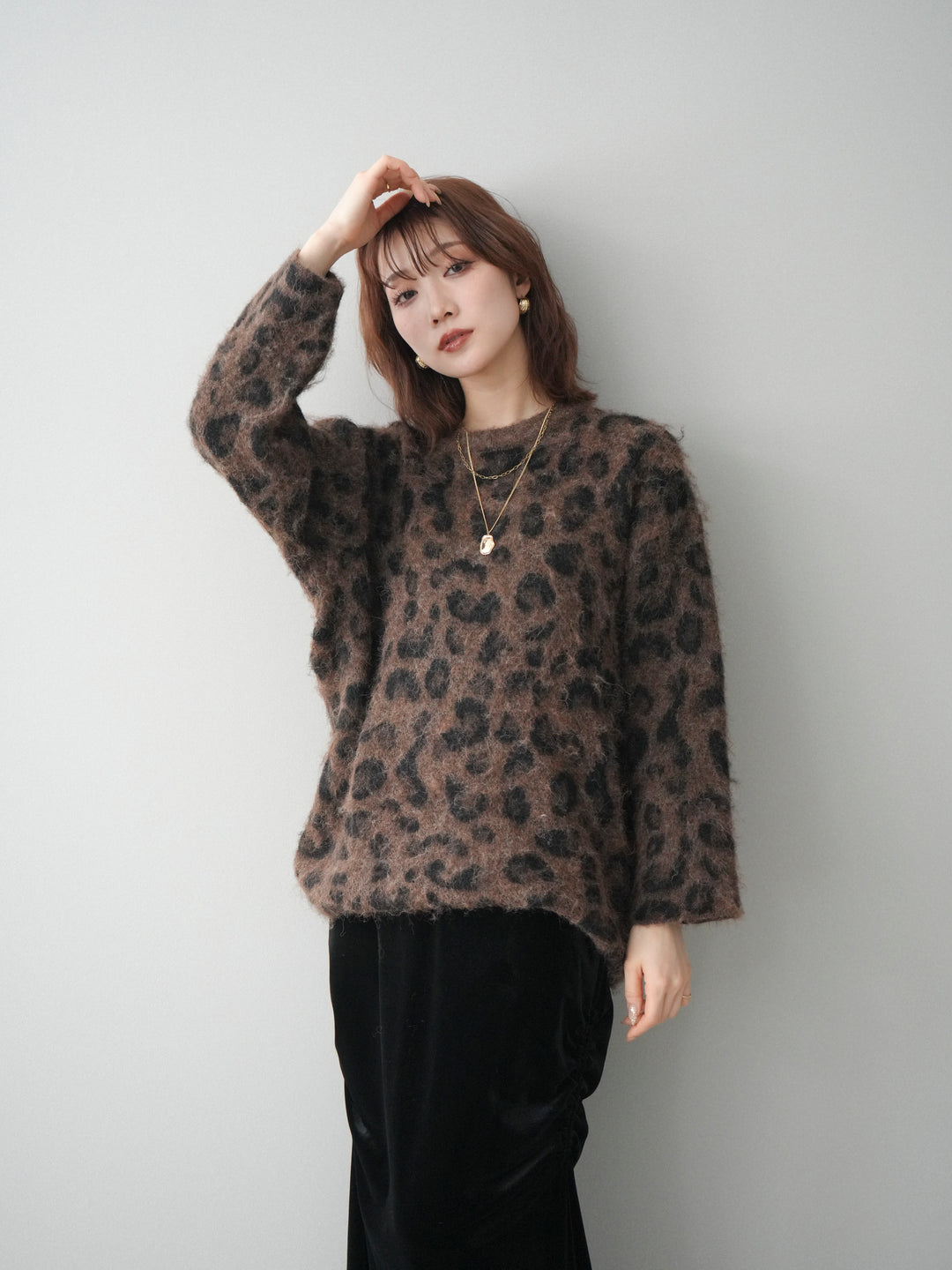 [SET]レオパードシャギーニットプルオーバー+レオパードシャギーニットプルオーバー(2set)