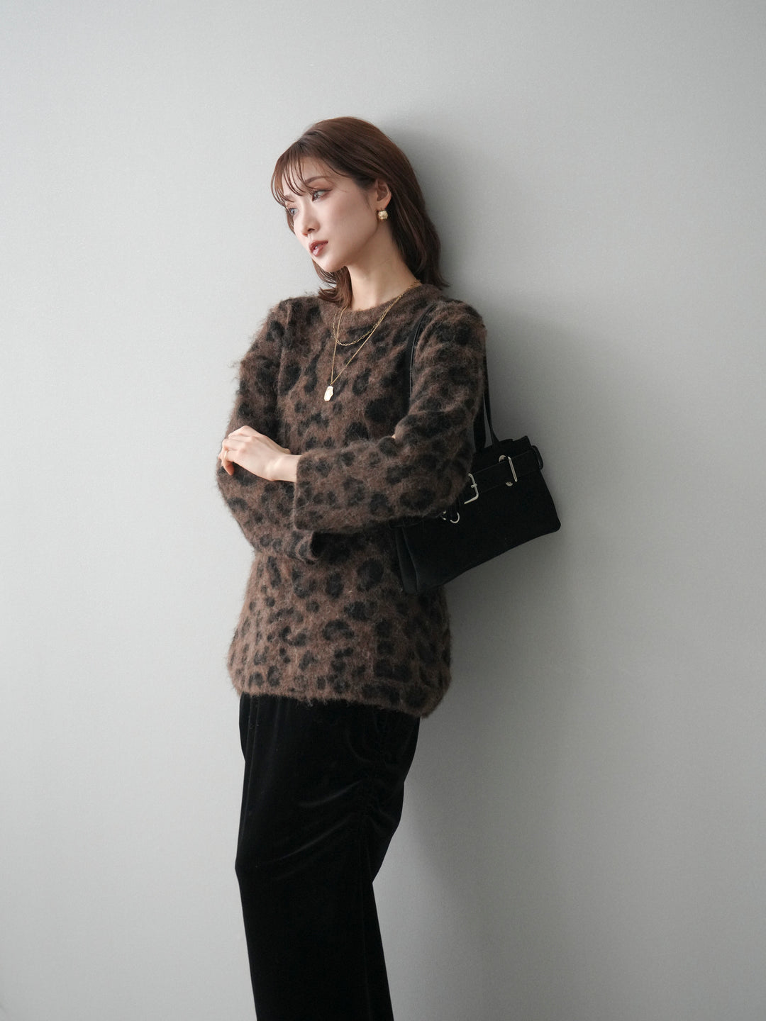 [SET]レオパードシャギーニットプルオーバー+選べるアクセセット(2set)