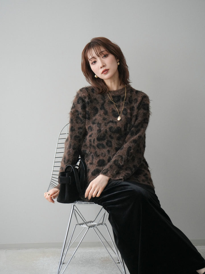 [SET]レオパードシャギーニットプルオーバー+レオパードシャギーニットプルオーバー(2set)