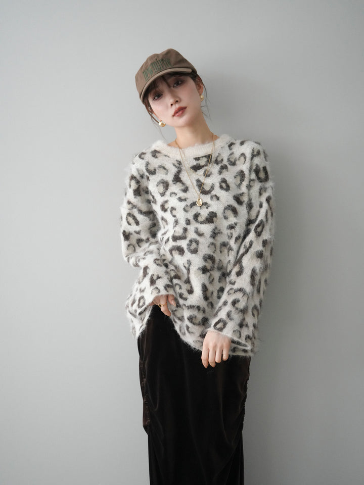 [SET]レオパードシャギーニットプルオーバー+選べるアクセセット(2set)