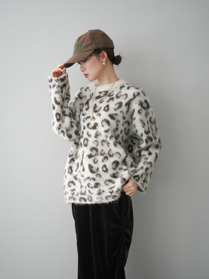 [SET]レオパードシャギーニットプルオーバー+選べるアクセセット(2set)