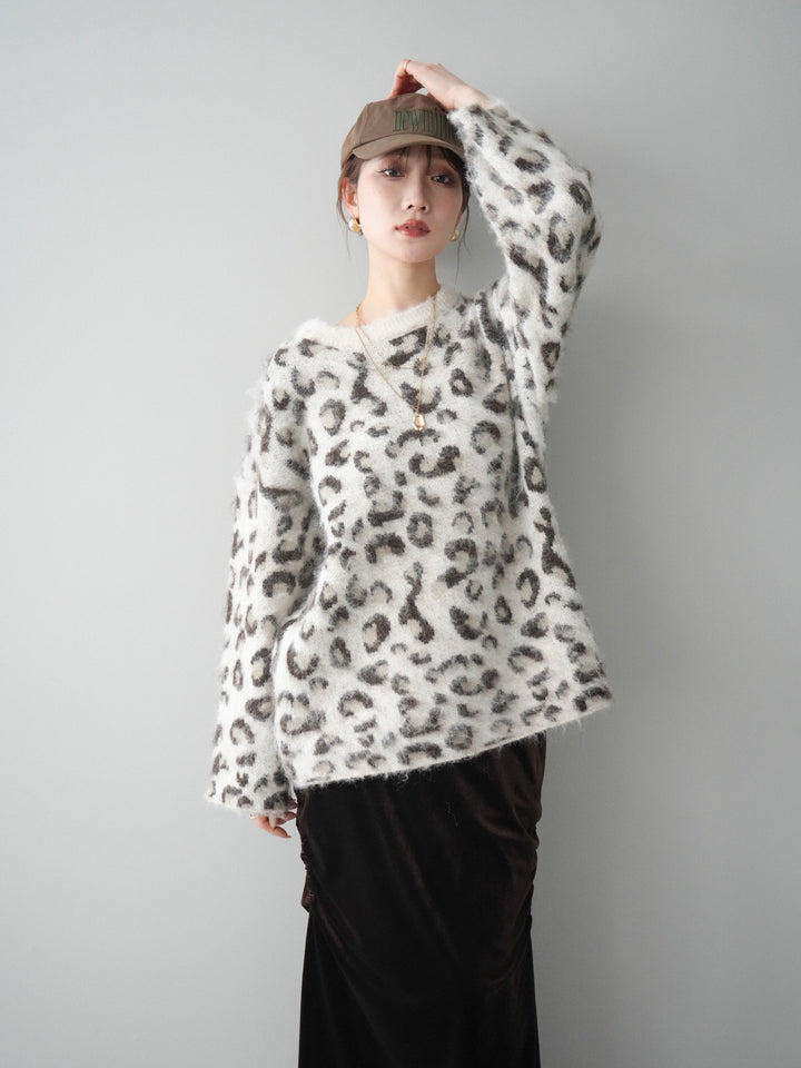 [SET]レオパードシャギーニットプルオーバー+レオパードシャギーニットプルオーバー(2set)
