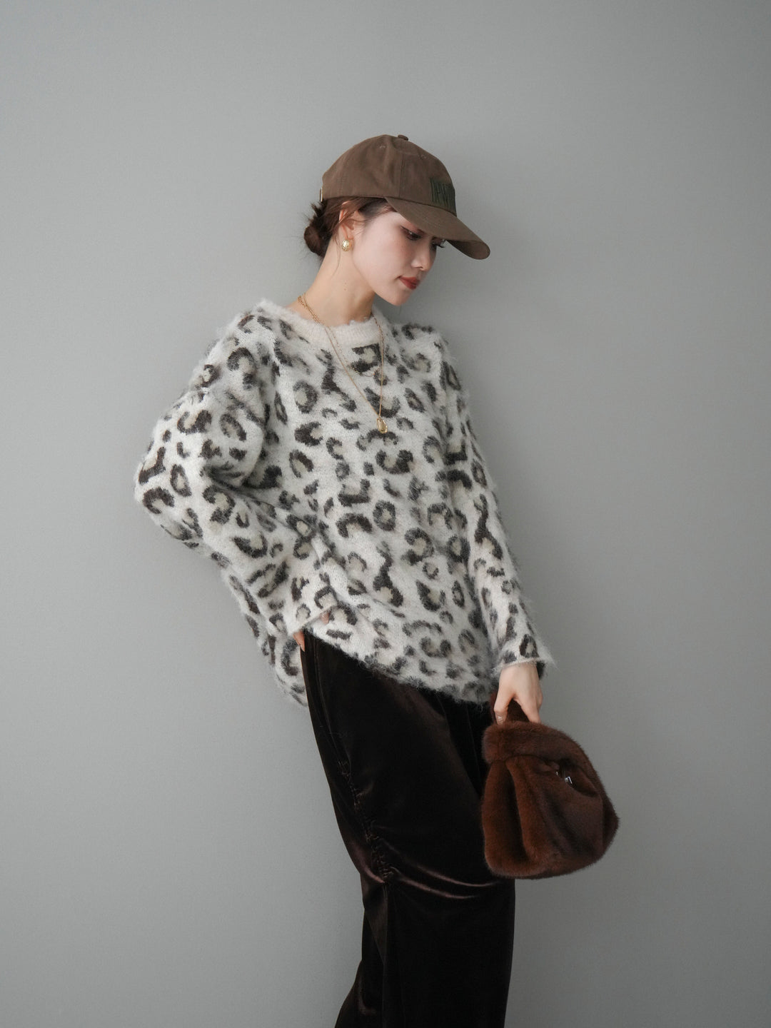 [SET]レオパードシャギーニットプルオーバー+選べるアクセセット(2set)