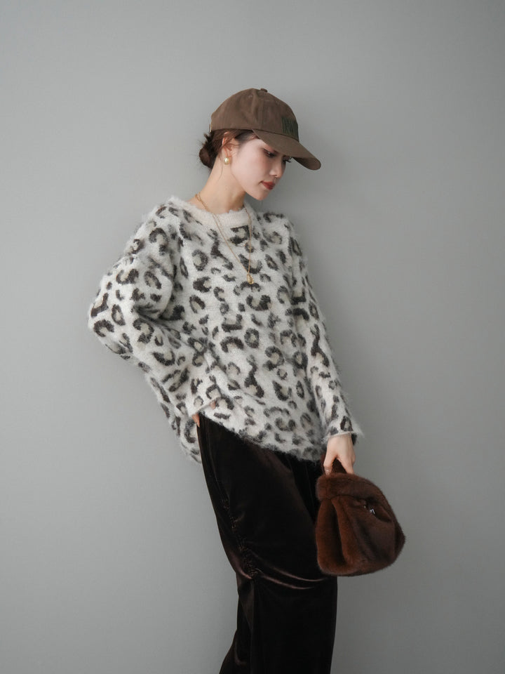 [SET]レオパードシャギーニットプルオーバー+選べるアクセセット(2set)