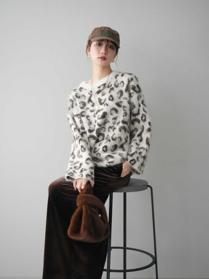 [SET]レオパードシャギーニットプルオーバー+選べるアクセセット(2set)