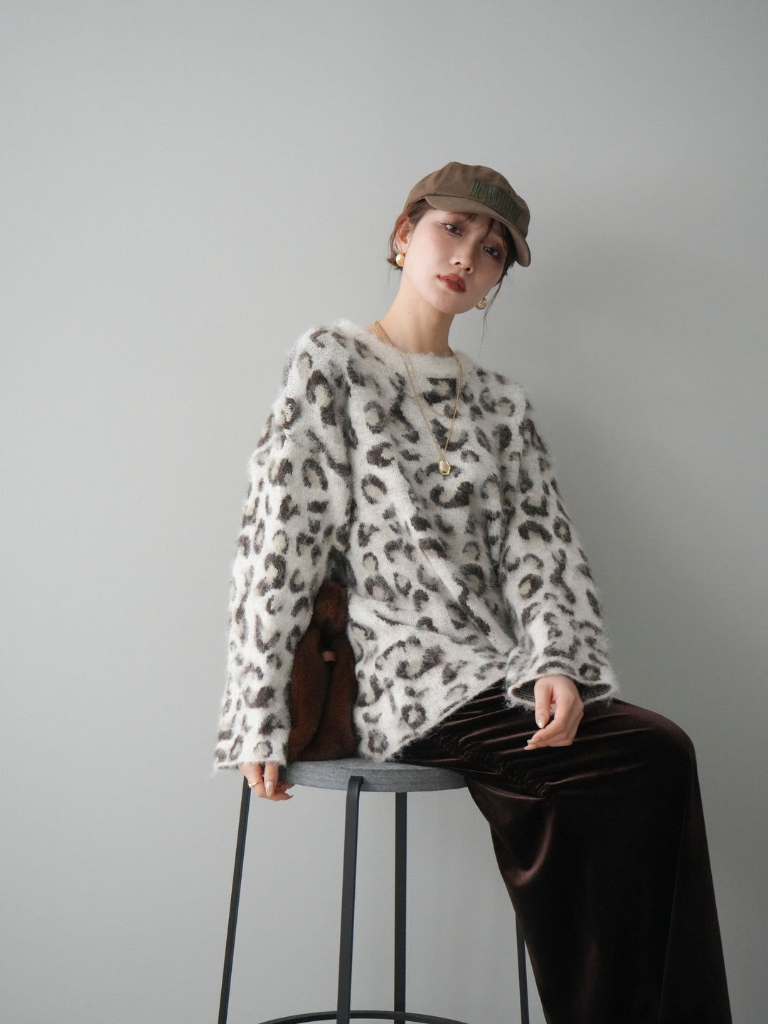 [SET]レオパードシャギーニットプルオーバー+選べるアクセセット(2set)