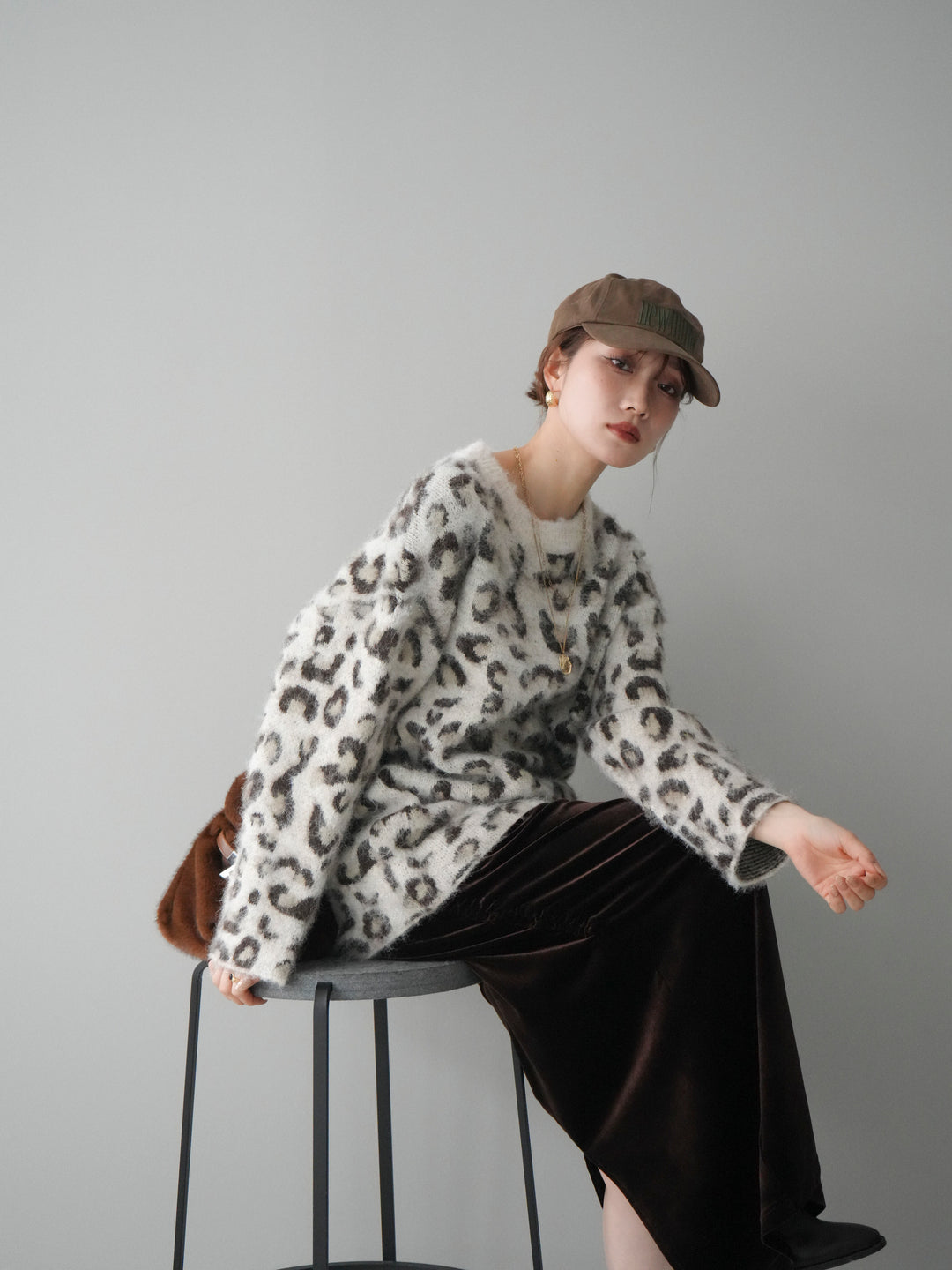 [SET]レオパードシャギーニットプルオーバー+選べるアクセセット(2set)