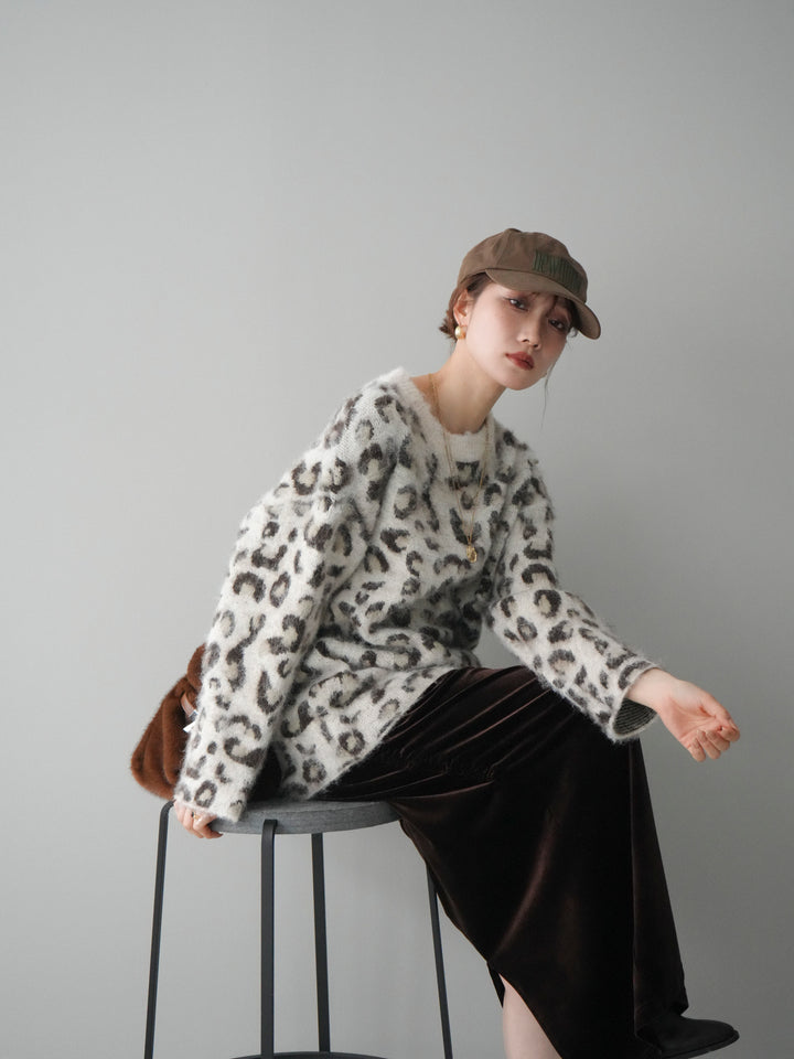 [SET]レオパードシャギーニットプルオーバー+選べるアクセセット(2set)