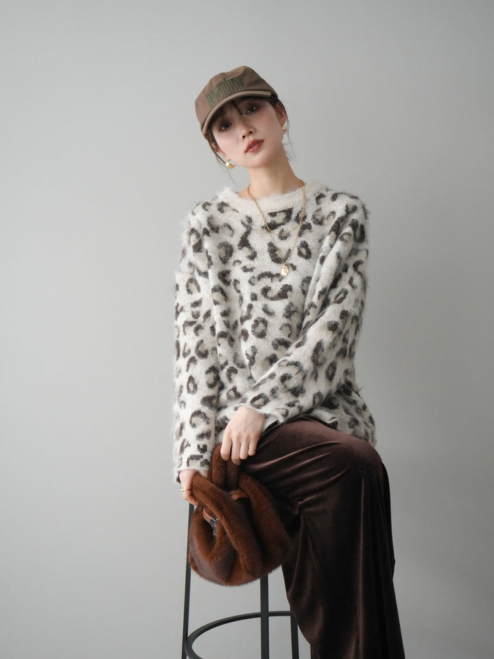 [SET]レオパードシャギーニットプルオーバー+レオパードシャギーニットプルオーバー(2set)