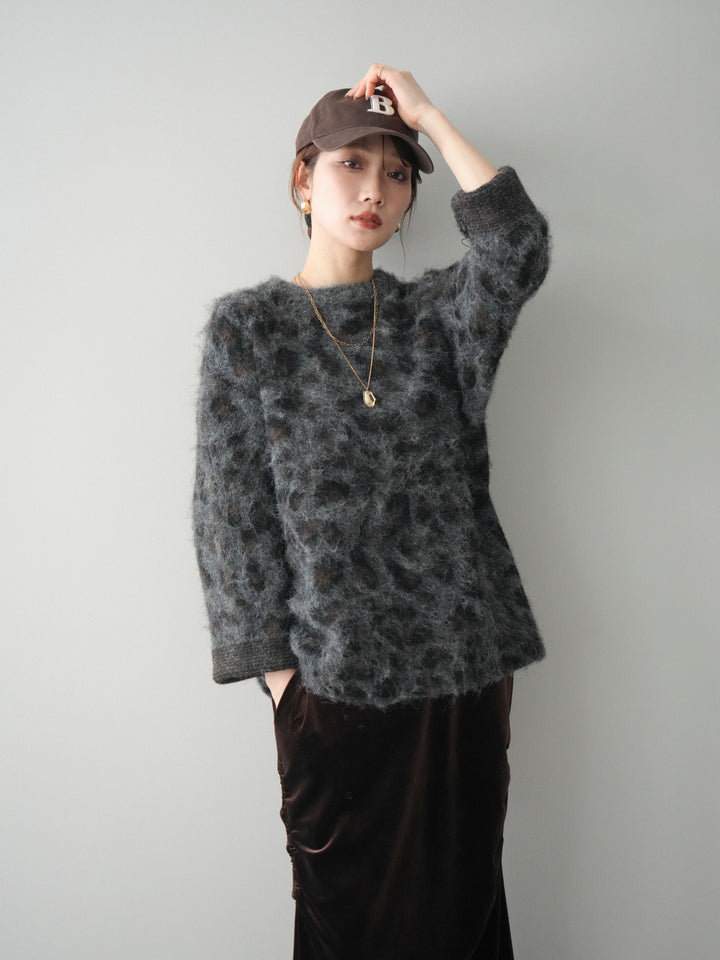 [SET]レオパードシャギーニットプルオーバー+選べるアクセセット(2set)