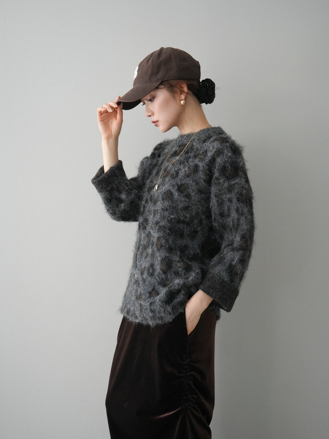 [SET]レオパードシャギーニットプルオーバー+選べるアクセセット(2set)