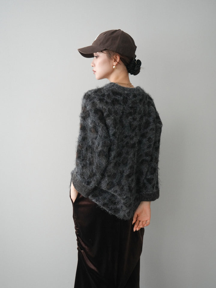 [SET]レオパードシャギーニットプルオーバー+ギャザーベロアスカート(2set)