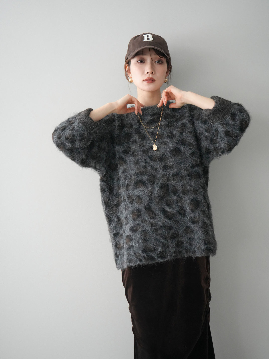 [SET]レオパードシャギーニットプルオーバー+選べるアクセセット(2set)