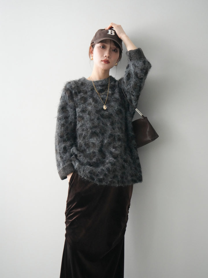 [SET]レオパードシャギーニットプルオーバー+選べるアクセセット(2set)