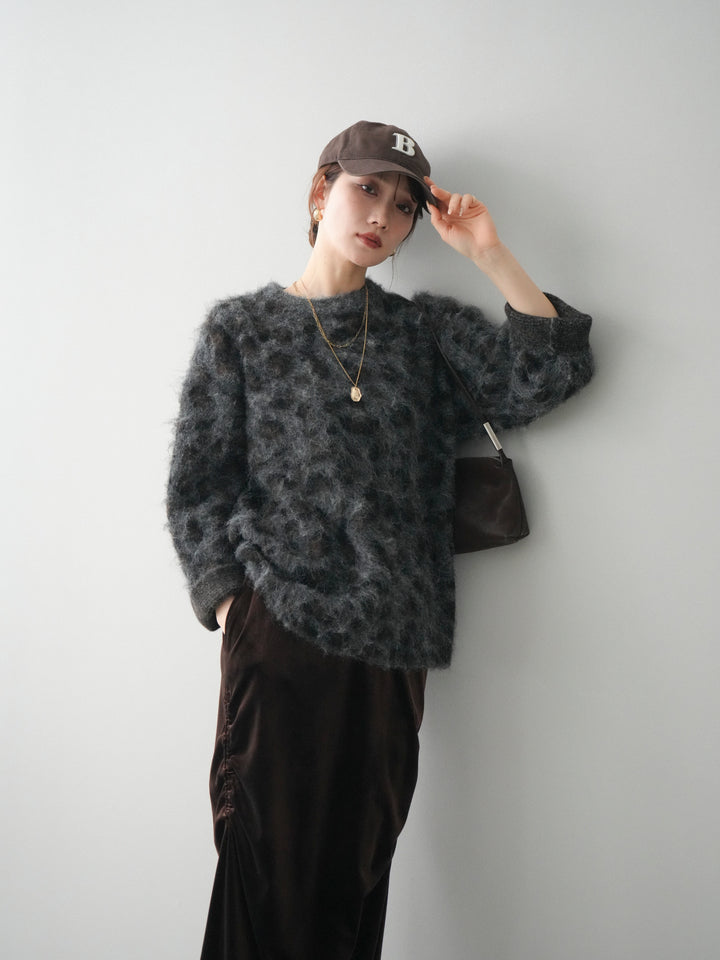 [SET]レオパードシャギーニットプルオーバー+選べるアクセセット(2set)