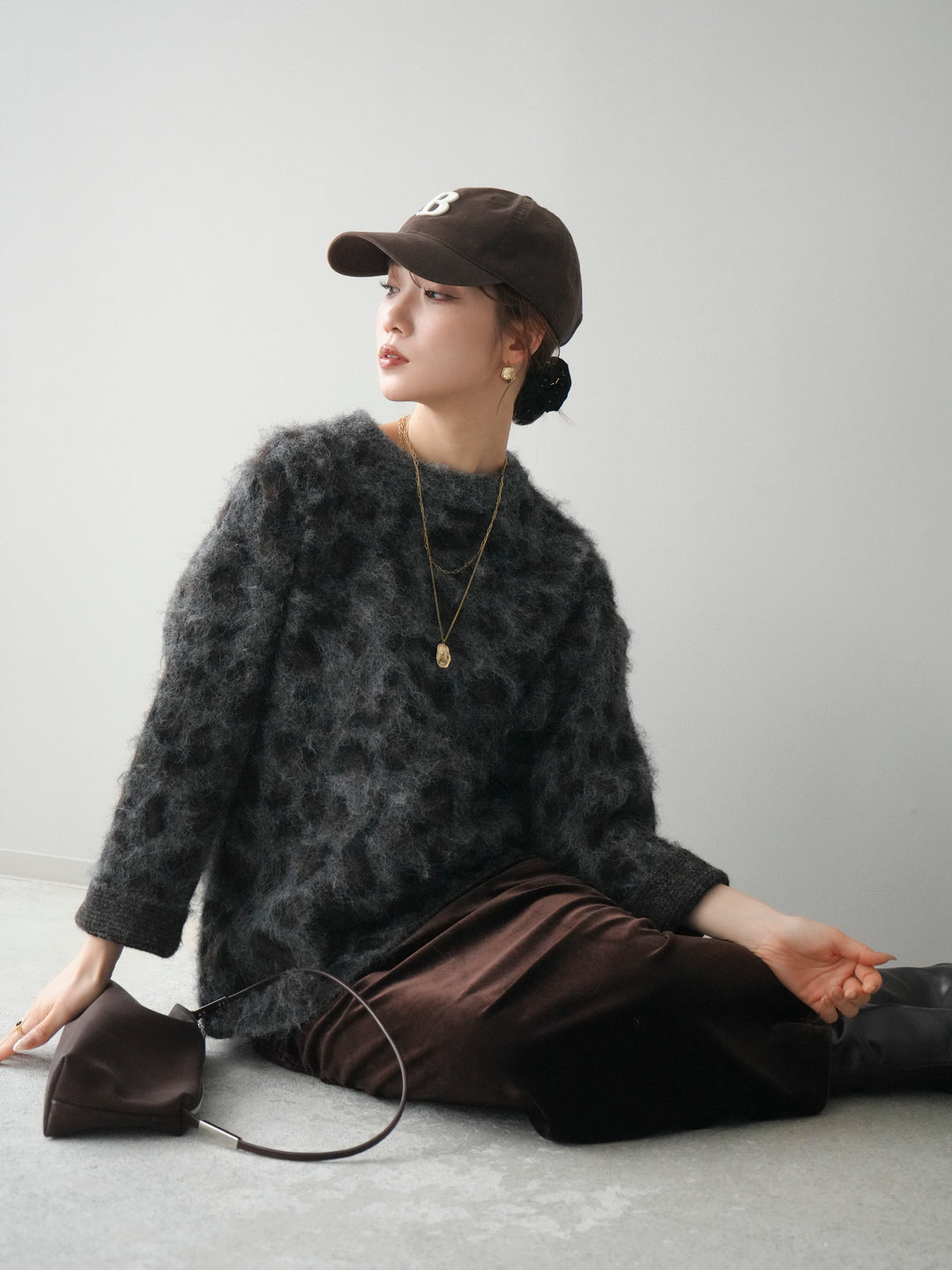 [SET]レオパードシャギーニットプルオーバー+選べるアクセセット(2set)