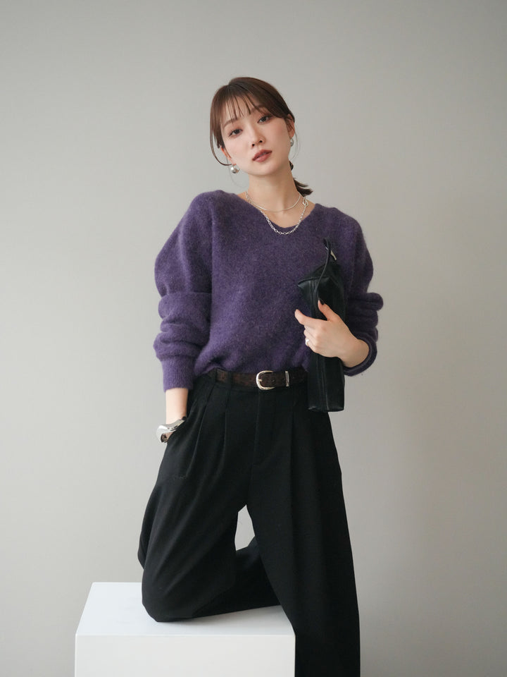 [SET]シュシュ付きアンゴラタッチVネックニットプルオーバー+シュシュ付きアンゴラタッチVネックニットプルオーバー(2set)