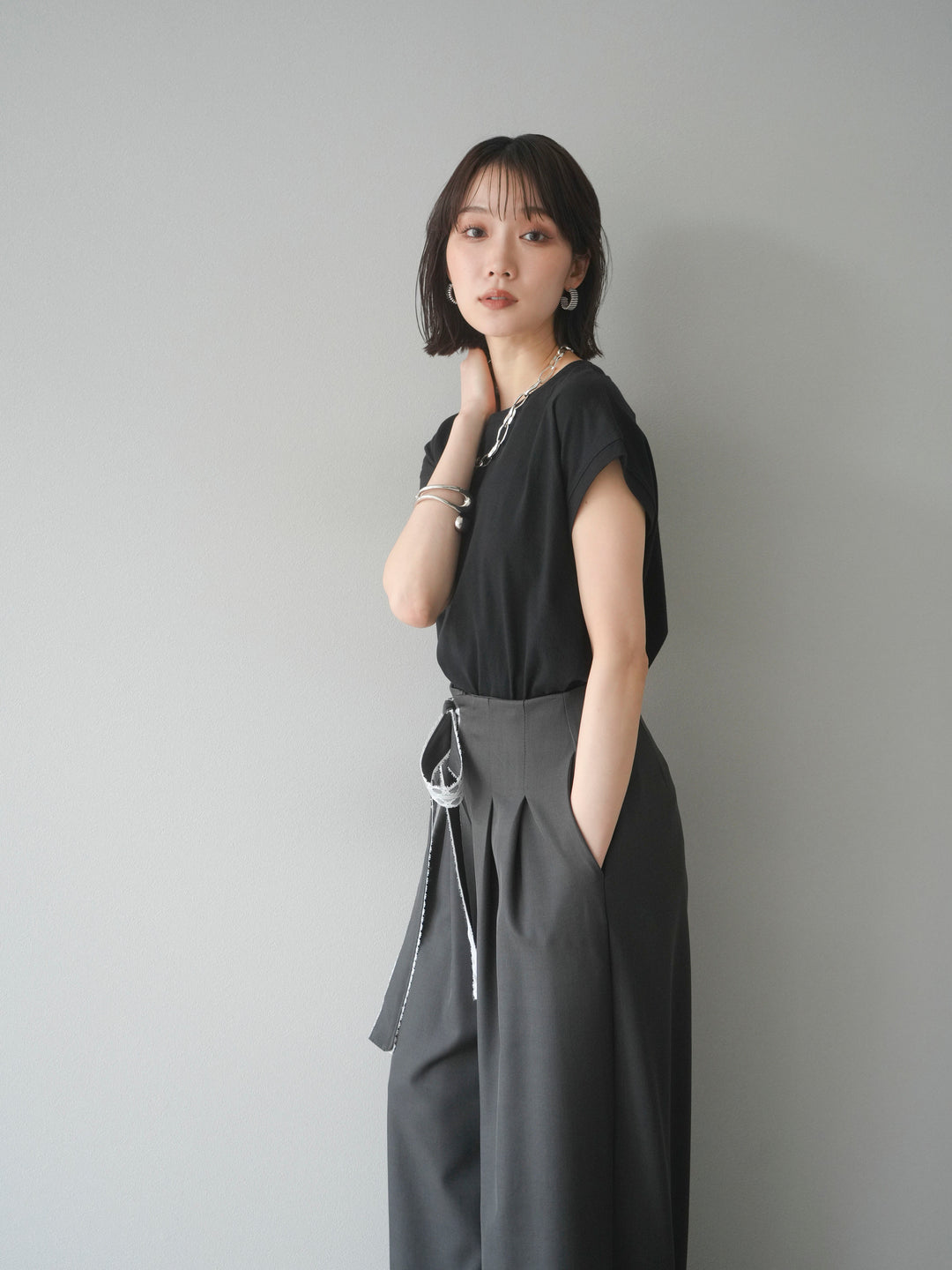 【預購】法式袖T卹/黑色