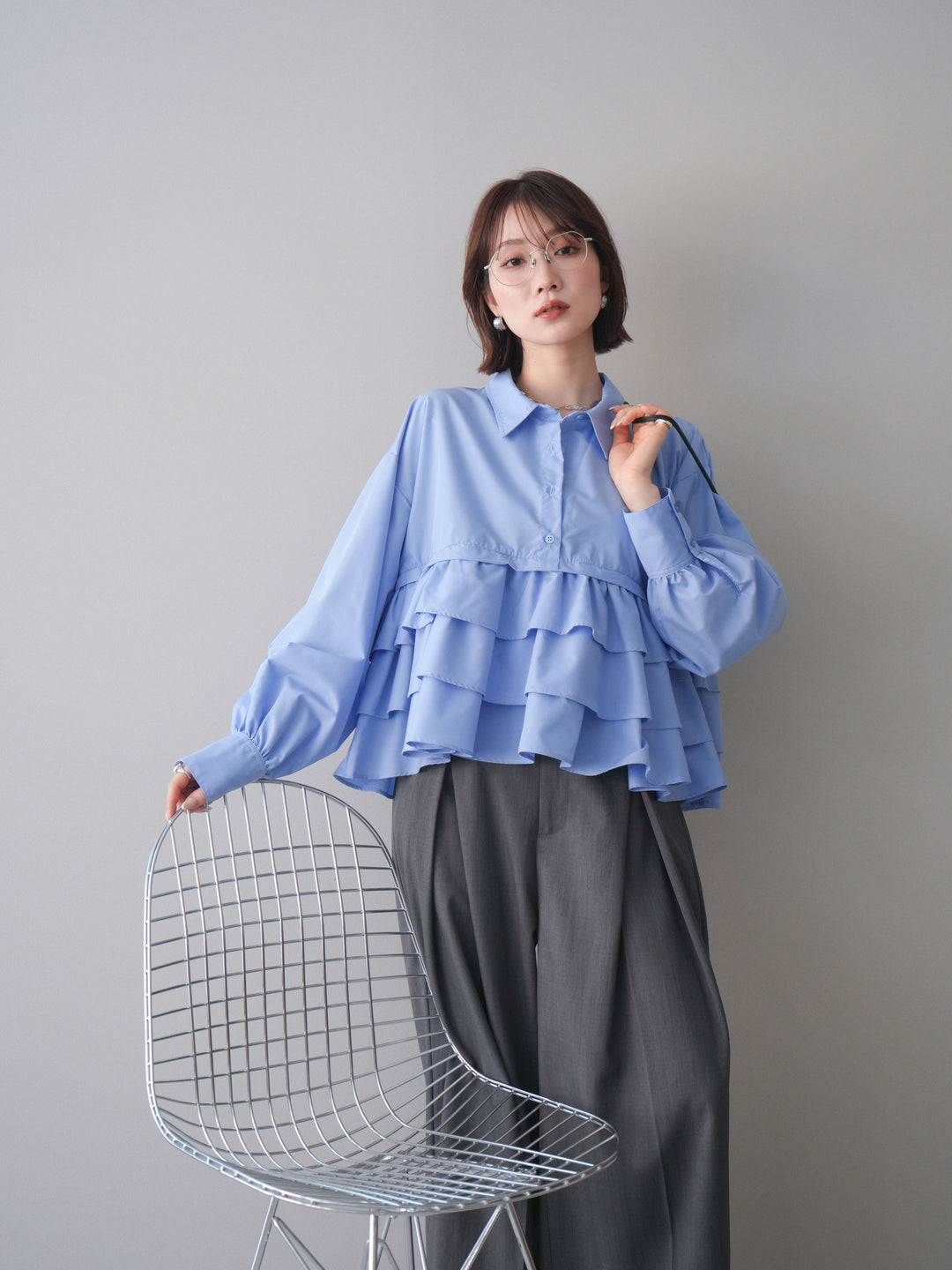 [SET]ブロードティアードショートシャツ+TRツイルデザインタックワイドパンツ(2set)