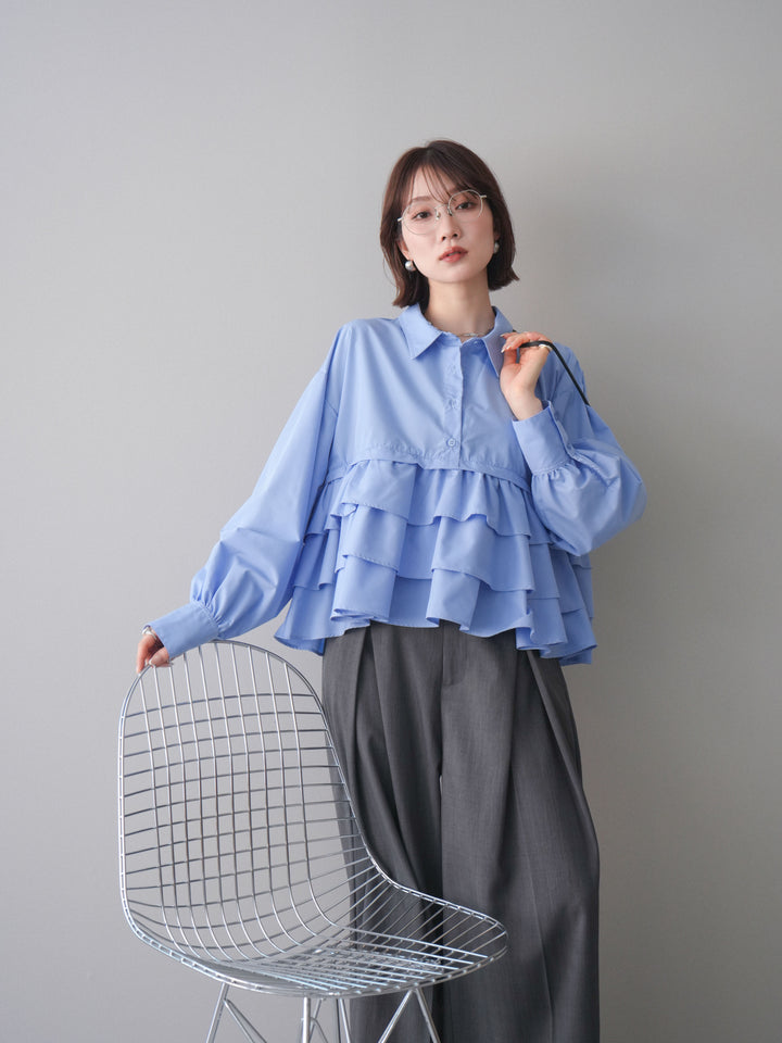 [SET]ブロードティアードショートシャツ+TRツイルデザインタックワイドパンツ(2set)