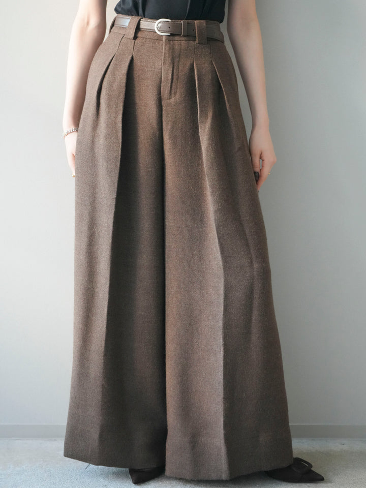 [予約]ウールタッチベルト付ワイドパンツ/brown