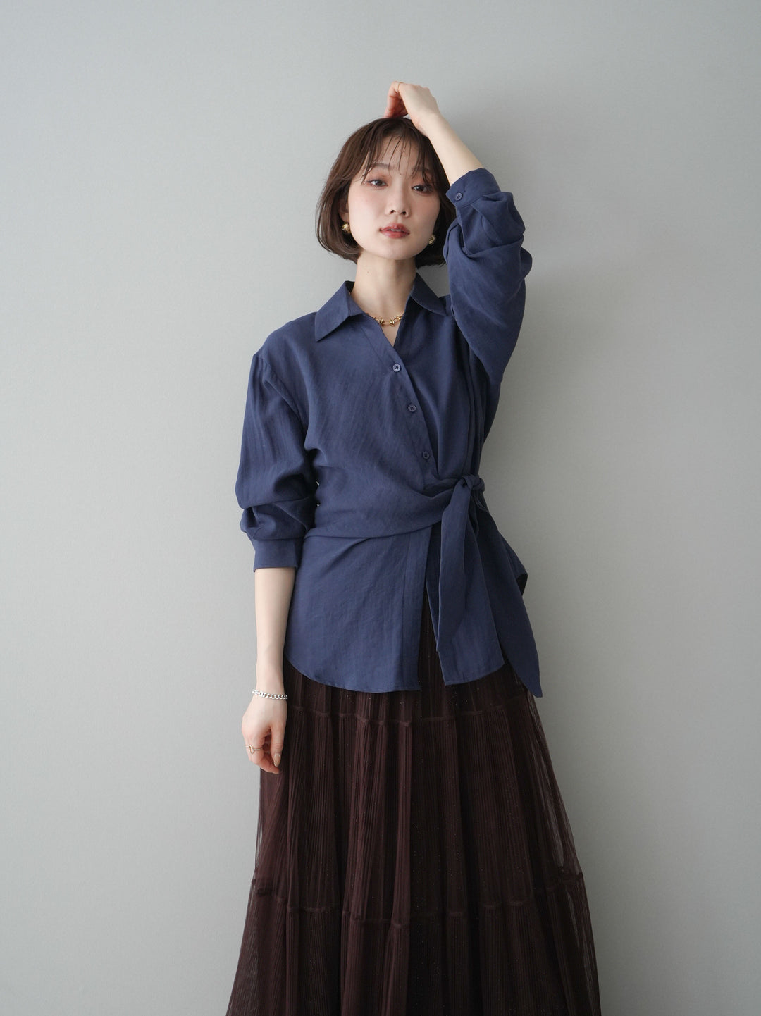 [予約]フロントアシンメトリーブラウス/blue