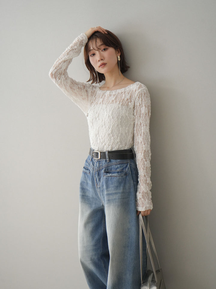 [予約]サイドギャザーレーストップス/white