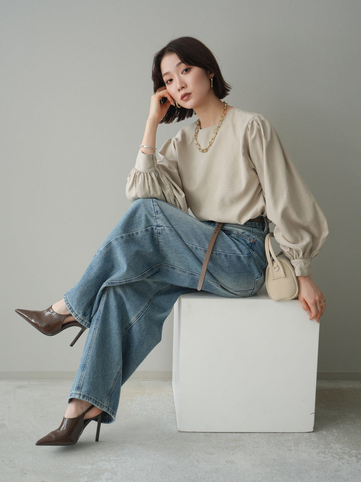 [予約]2WAYピーチスキンボリュームスリーブブラウス/greige