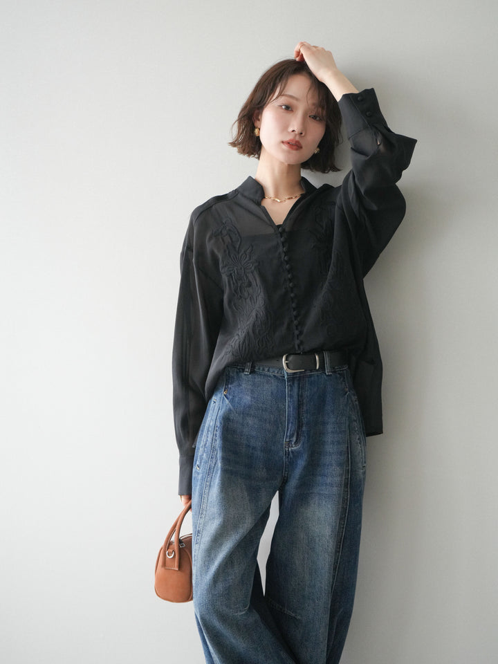 [予約]フロントコードエンブロイダリーブラウス/black