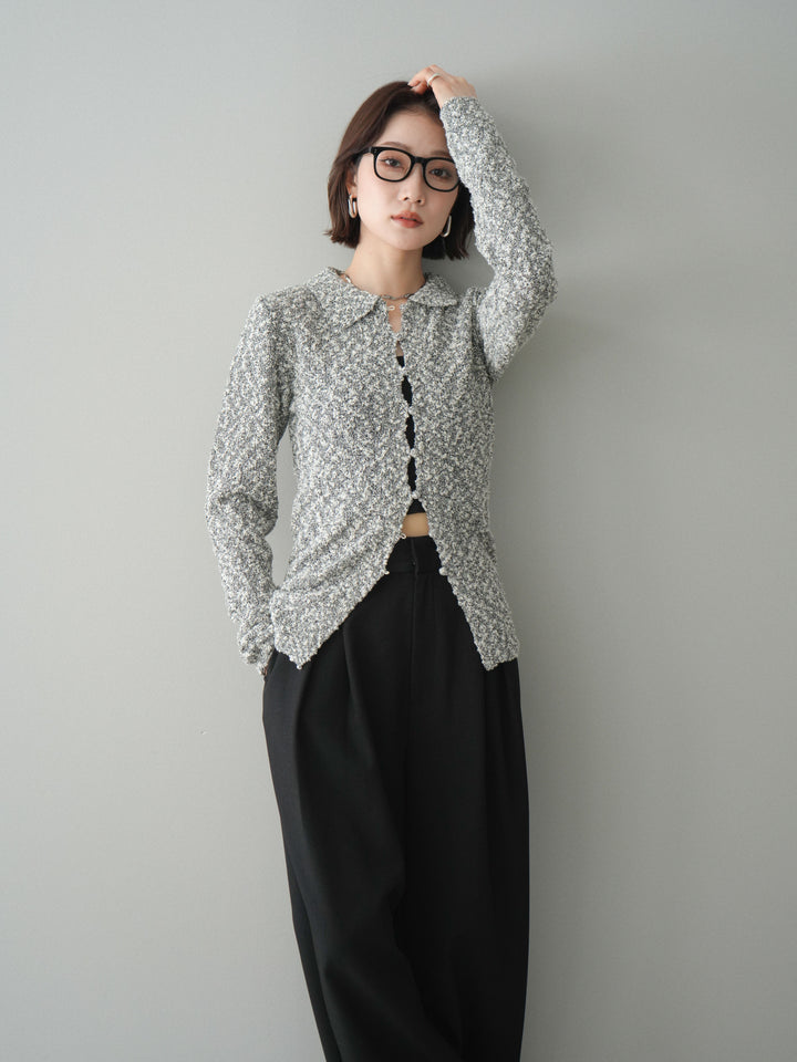 [SET]透かし編みブークレポロニットトップス+透かし編みブークレポロニットトップス(2set)