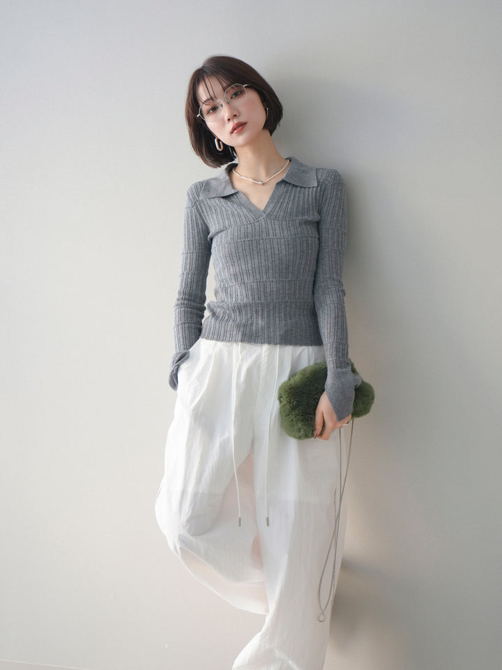 [予約]シアーリブスキッパーニットトップス/gray