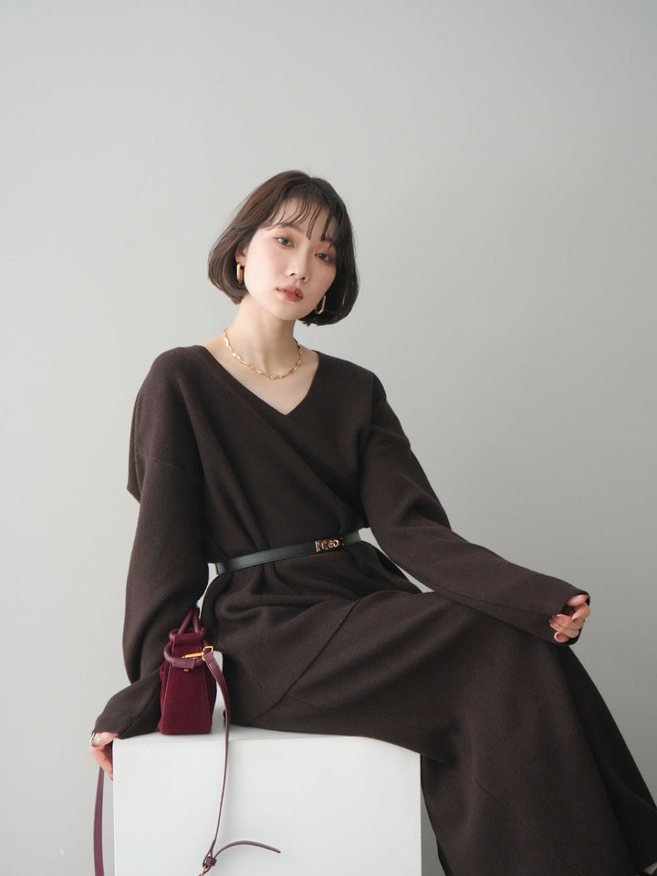 [SET]ベルト付Vネックニット＆スカートSET UP(2set)