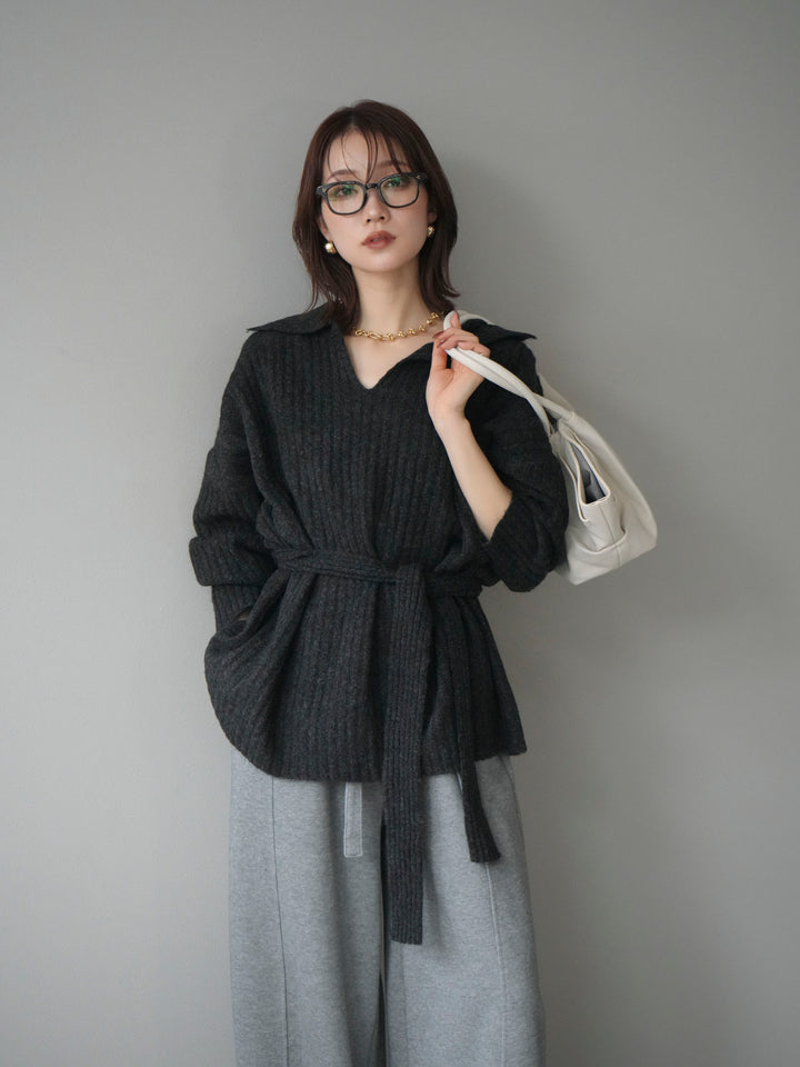 [予約]ワイドリブポロニットプルオーバー/darkgray