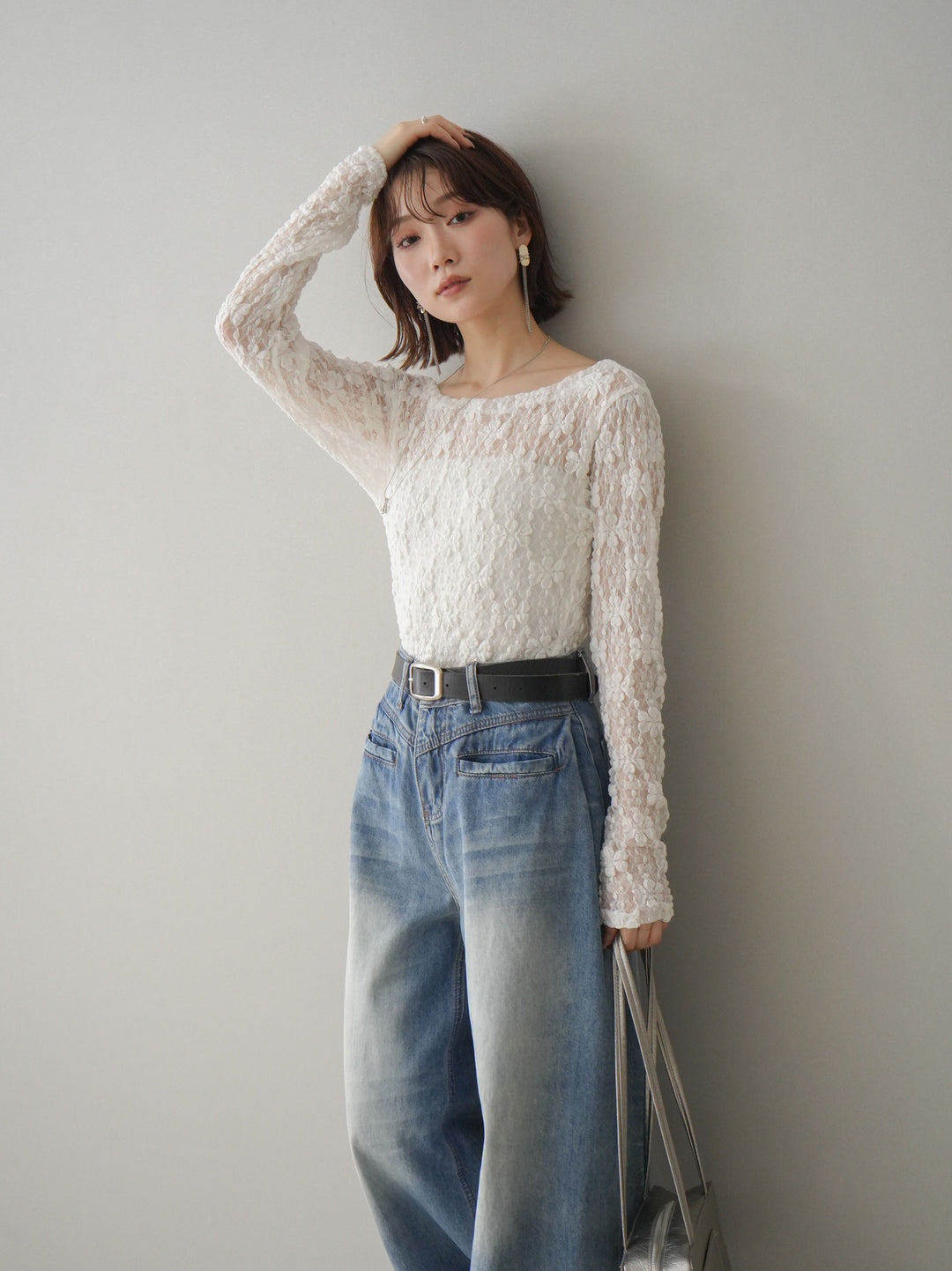 [SET]サイドギャザーレーストップス+サイドギャザーレーストップス(2set)