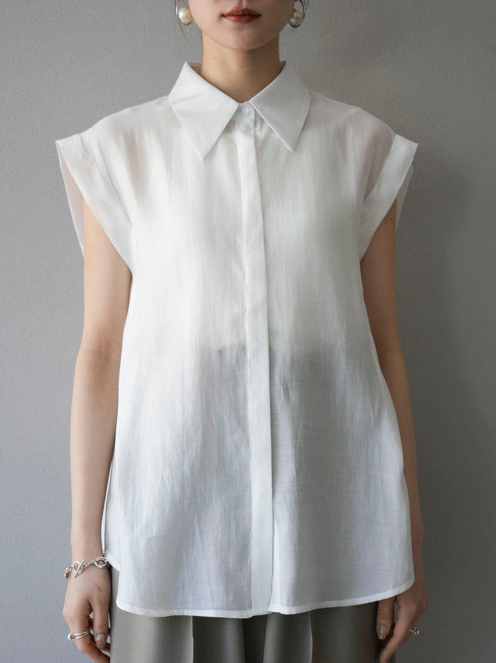 [Pre-order] Tuck shoulder sheer sleeveless shirt/white