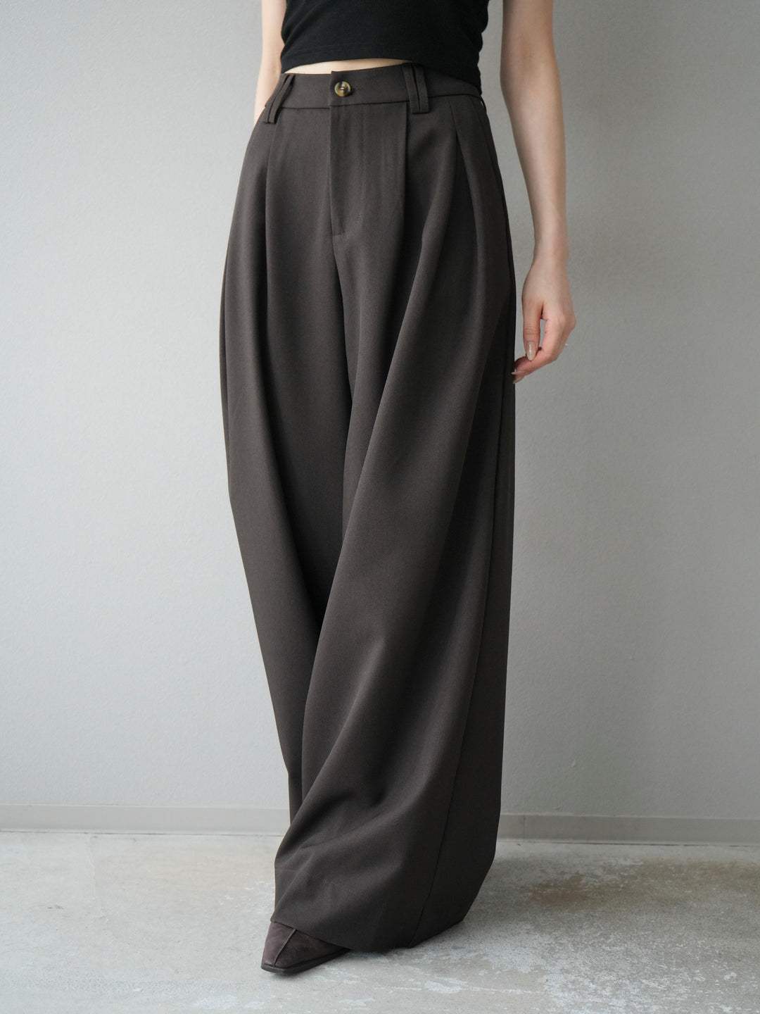 [予約]ダブルタックワイドパンツ/ブラウン