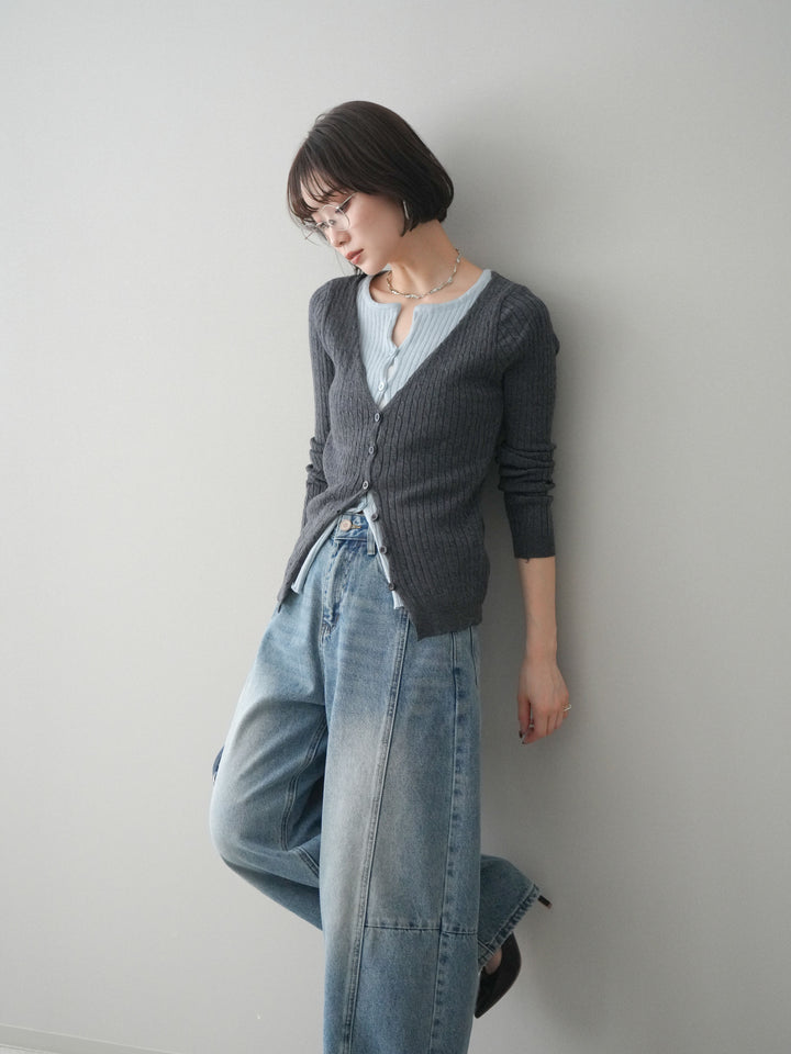 [予約]バイカラーレイヤードニットカーディガン/gray